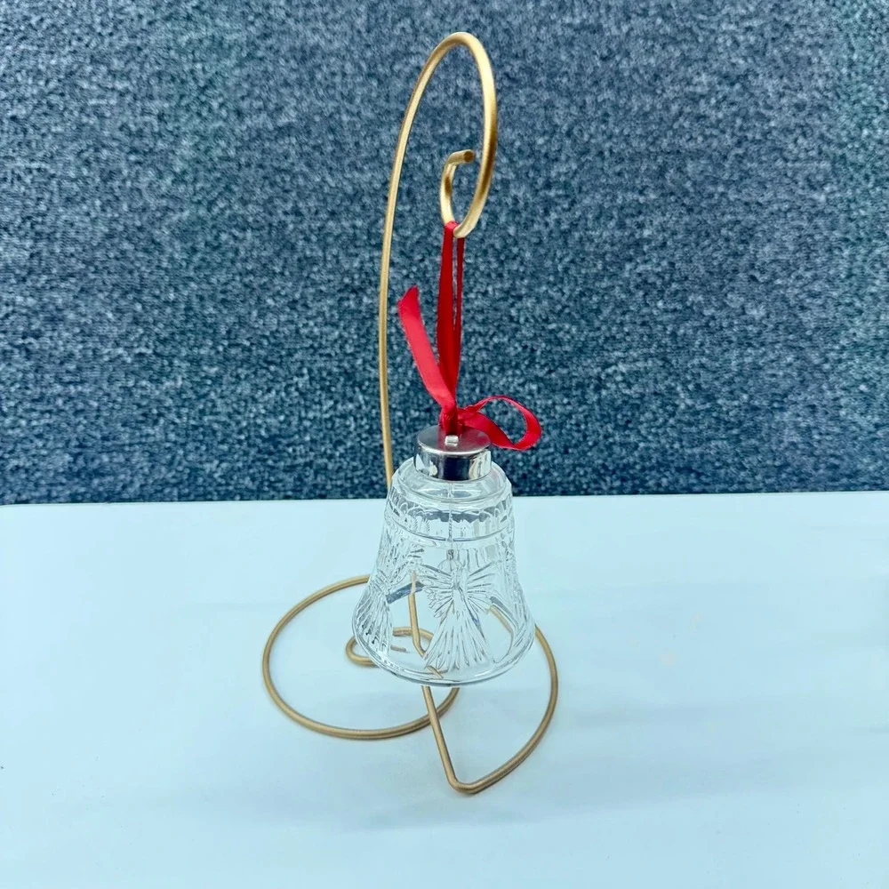 Vtg Waterford Crystal Angel Bell Christmas Ornament with Gold Tone Display Stand